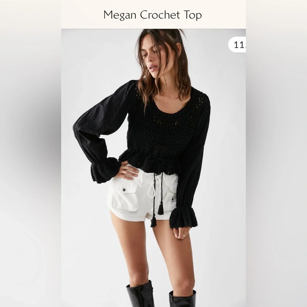 Free People Megan Crochet Top in Black Size XS NWT